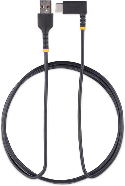 StarTech.com 6ft (2m) USB A to C Charging Cable Right Angle - Heavy Duty Fast Charge USB-C Cable - USB 2.0 A to Type-C - Rugged Aramid Fiber - 3A - USB Charging Cord (R2ACR-2M-USB-CABLE