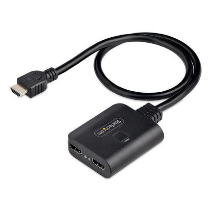 StarTech.com 2-Port HDMI Splitter, 4K 60Hz HDMI 2.0 Video, 4K HDMI Splitter 1 In 2 Out, 1x2 HDMI Display/Output Splitter, HDR/HDCP, 20in (50cm) Built-in HDMI Cable (HDMI-SPLITTER-4K60UP