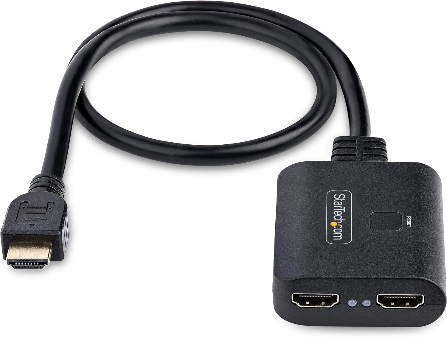 StarTech.com 2-Port HDMI Splitter, 4K 60Hz HDMI 2.0 Video, 4K HDMI Splitter 1 In 2 Out, 1x2 HDMI Display/Output Splitter, HDR/HDCP, 20in (50cm) Built-in HDMI Cable (HDMI-SPLITTER-4K60UP