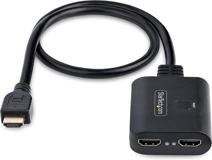 StarTech.com 2-Port HDMI Splitter, 4K 60Hz HDMI 2.0 Video, 4K HDMI Splitter 1 In 2 Out, 1x2 HDMI Display/Output Splitter, HDR/HDCP, 20in (50cm) Built-in HDMI Cable (HDMI-SPLITTER-4K60UP