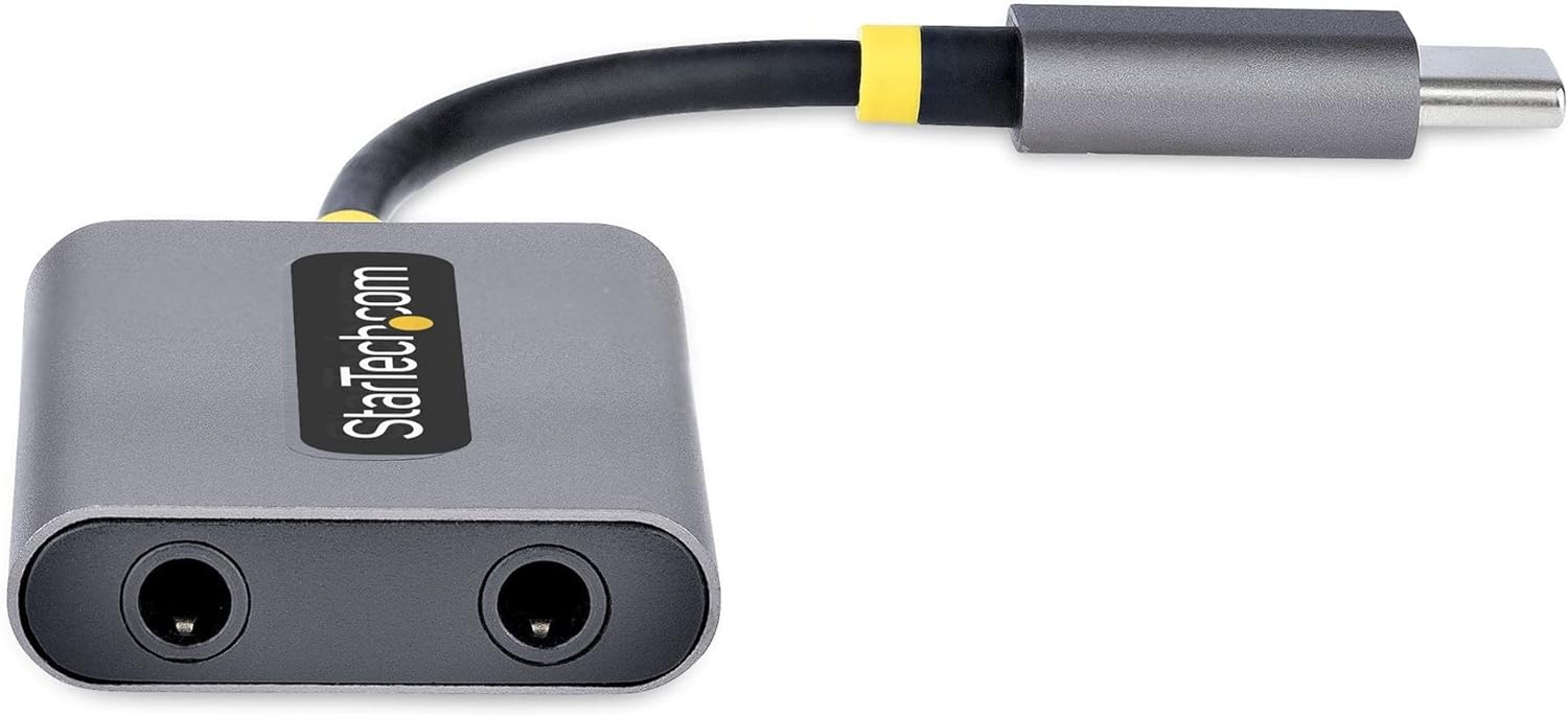 StarTech.com USB-C Headphone Splitter, USB Type C Dual Headset Adapter w/Mic Input, USB C to 3.5mm Audio Adapter/Earphone Dongle, USB C to Audio Jack/Aux Output, 24-bit DAC (USBC-AUDIO-SPLITTER