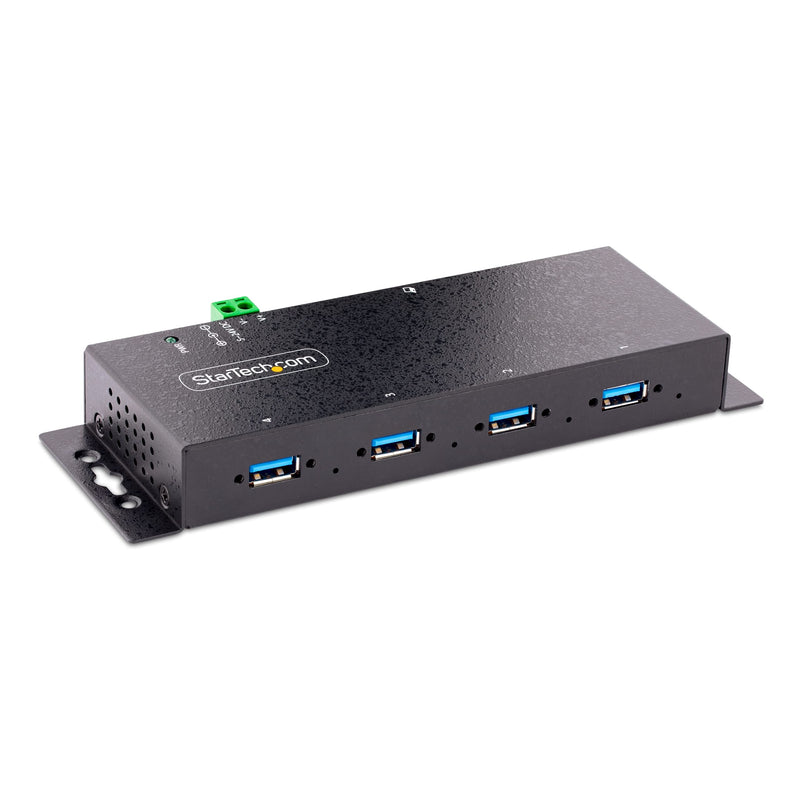StarTech.com 4-Port Industrial USB 3.0 5Gbps Hub - Rugged USB Hub w/ESD and Surge Protection - DIN/Wall/Desk Mountable USB-A Hub - USB Expander w/Locking Ports, Heavy Duty (5G4AINDNP-USB-A-HUB