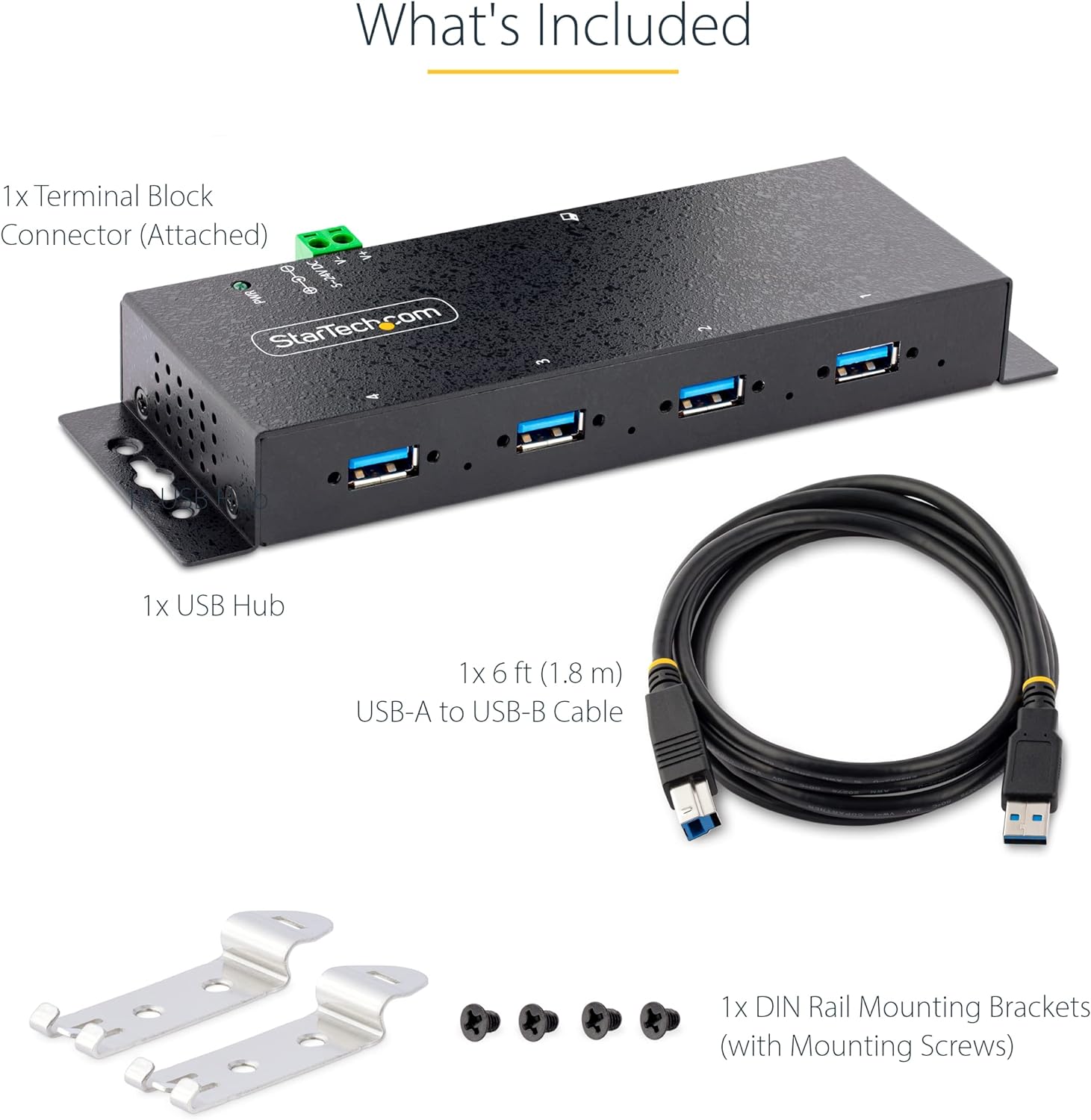 StarTech.com 4-Port Industrial USB 3.0 5Gbps Hub - Rugged USB Hub w/ESD and Surge Protection - DIN/Wall/Desk Mountable USB-A Hub - USB Expander w/Locking Ports, Heavy Duty (5G4AINDNP-USB-A-HUB