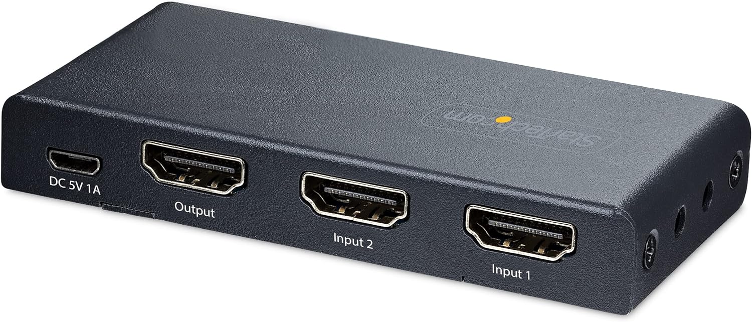 Startech.Com 2-Port 8K Hdmi Switch, Hdmi 2.1 Switcher 4K 120Hz/8K 60Hz Uhd, Hdr10+, Hdmi Switch 2 In 1 Out, Auto/Manual