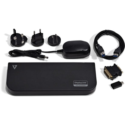 V7 USB Dual DisplayLink Docking Station, HDMI DVI output, 6 USB ports, Power Supply with US/EU/UK plugs included