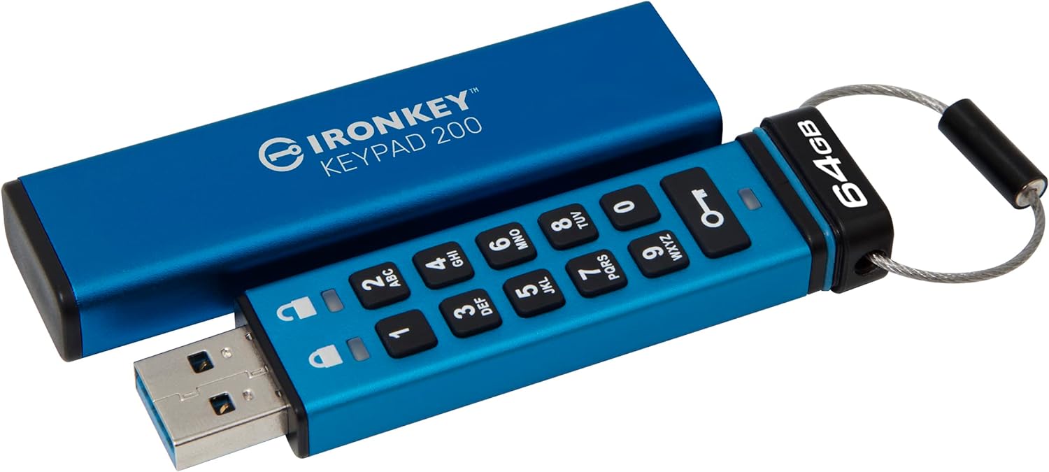 Kingston IronKey Keypad 200 Type -A hardware-encrypted USB Flash Drive FIPS 140-3 Level 3 (Pending) with XTS-AES 256-bit Hardware Encryption - IKKP200/