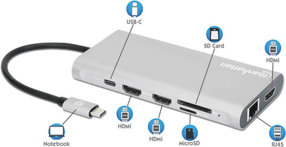 Manhattan USB-C PD 12-in-1 Docking Station with MST for THREE HDMI Monitors