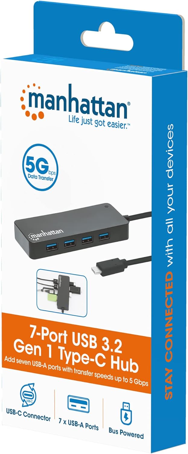 Manhattan 7-Port USB Hub C Male A Female 5Gbit/s Black