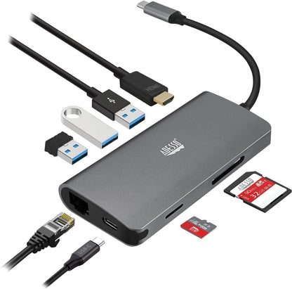 Adesso 8 in 1 USB-C Multiport Docking Station