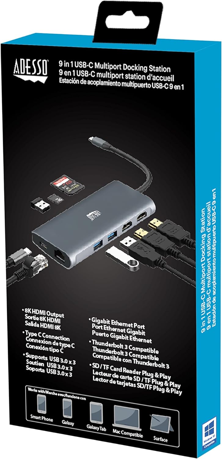 Adesso 9-in-1 USB-C Multi-Port Docking Station (TAA Compliant
