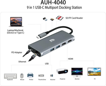 Adesso 9-in-1 USB-C Multi-Port Docking Station (TAA Compliant