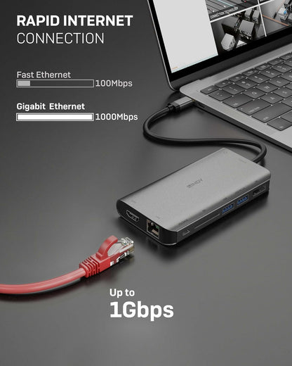 Lindy DST-Mini XT, USB-C Laptop Docking Station, Supports 2 Displays, 1x 4K / 2x Full HD, HDMI, DP, 2x USB-A 3.2 5Gbps, 1x USB-C Data & PD 3.0 100W, BC 1.2, Gigabit LAN, HP Mac Acer Dell Asus Lenovo