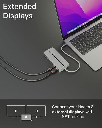 Lindy DST-Mx Duo Docking Station | Dual 4K HDMI Display Support | Use with Windows PCs & Apple M1, M2, M3 MacBooks | USB-C with 100W PD, Gigabit Ethernet, USB 3.2 | Aluminium Body | Easy Driver Setup