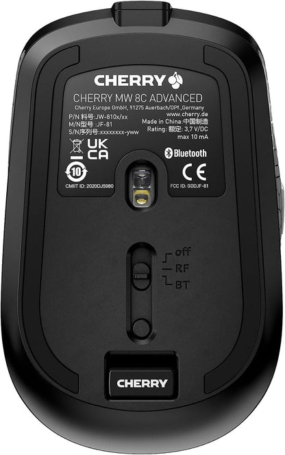 CHERRY MW 8C ADVANCED, wireless and rechargeable mouse, Bluetooth® or radio connection, encryption with AES-128, high-precision sensor with 4-level adjustable resolution