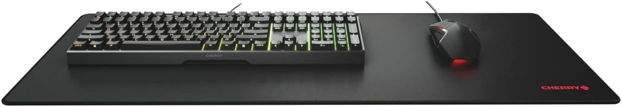 CHERRY MP 2000, Alfombrilla de Ratón Premium XXL de Tela (800 x 350 x 5 mm), Superficie Lisa para Mayor Precisión, Bordes Cosidos, Antideslizante, Enrollable, Negro