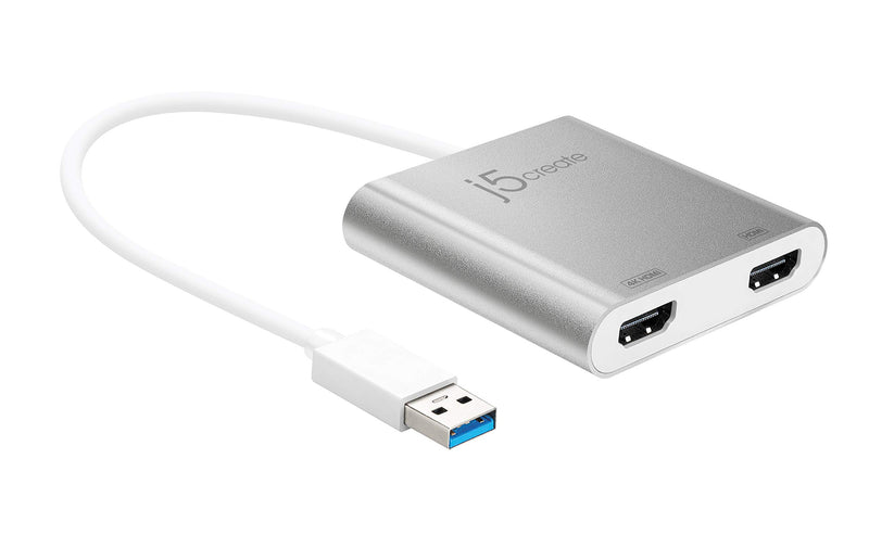 j5create USB Type A to Dual HDMI Adapter - Dual HDMI Multi Display Convertor | 4K Ultra HD + 1080p Full HD | Compatible with Windows, Mac, MacBook (JUA365
