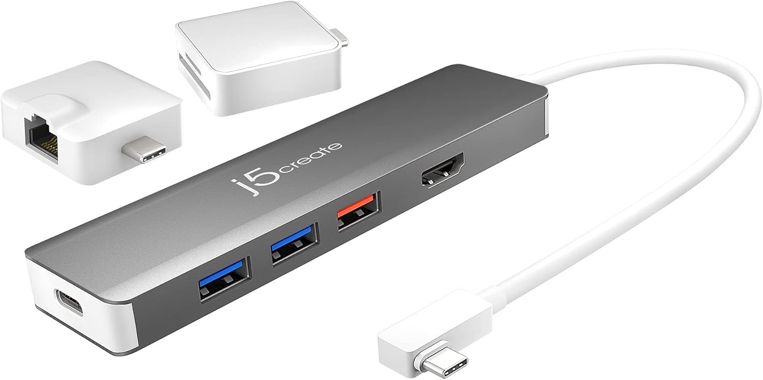 J5Create USB-C Modular Multi-Adapter with 2 Detachable Kits - Featuring SuperSpeed+ USB™ 3.1 Gen 2 with data transfer speeds up to 10 Gbps, Windows/macOS/Chrome OS Compatible