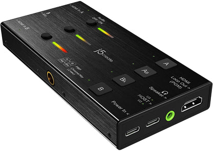 j5create Live Video-opnamekaart - Dubbele HDMI naar USB-C, Ondersteuning 1080p 60Hz video- en audio-opname, Voeding 60W Pass Through, Ideaal voor PC Xbox Playstation Android Game (JVA06