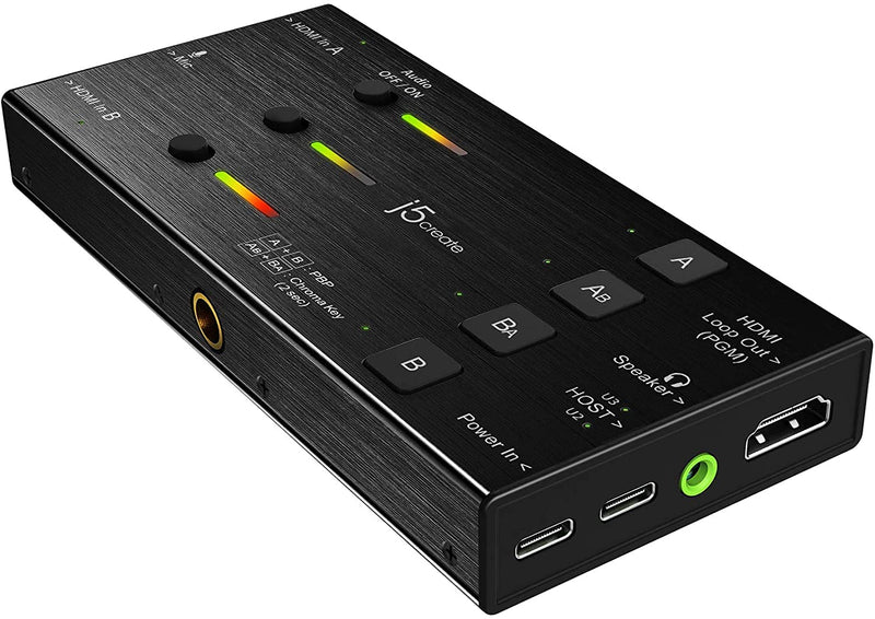 j5create Live Video-opnamekaart - Dubbele HDMI naar USB-C, Ondersteuning 1080p 60Hz video- en audio-opname, Voeding 60W Pass Through, Ideaal voor PC Xbox Playstation Android Game (JVA06