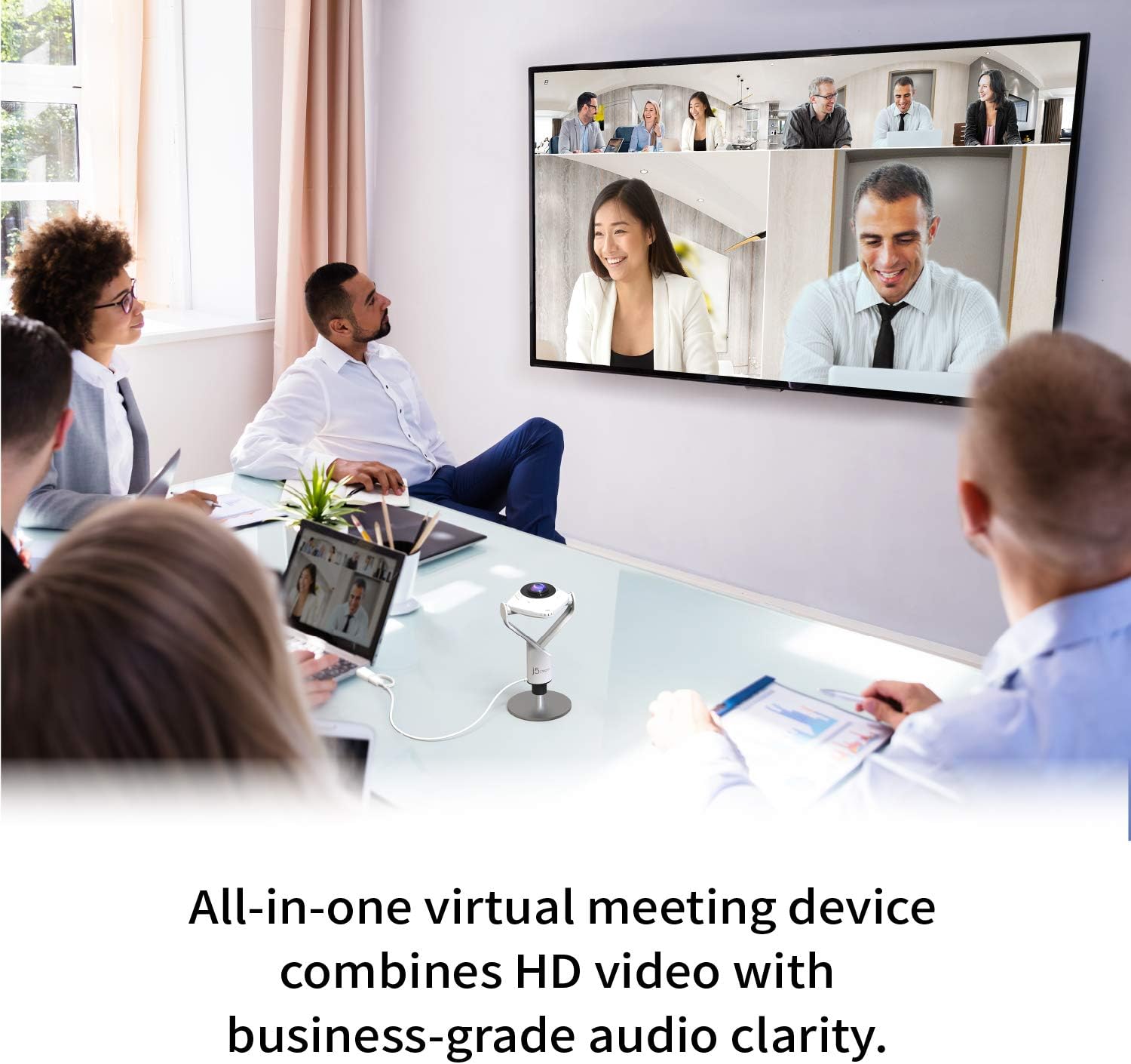 j5create 360 Degree All Around Meeting Webcam - 1080P HD Video Conference Camera with High Fidelity Microphone, USB-C | for Video Conferencing, Online Classes, and Collaboration (JVCU360