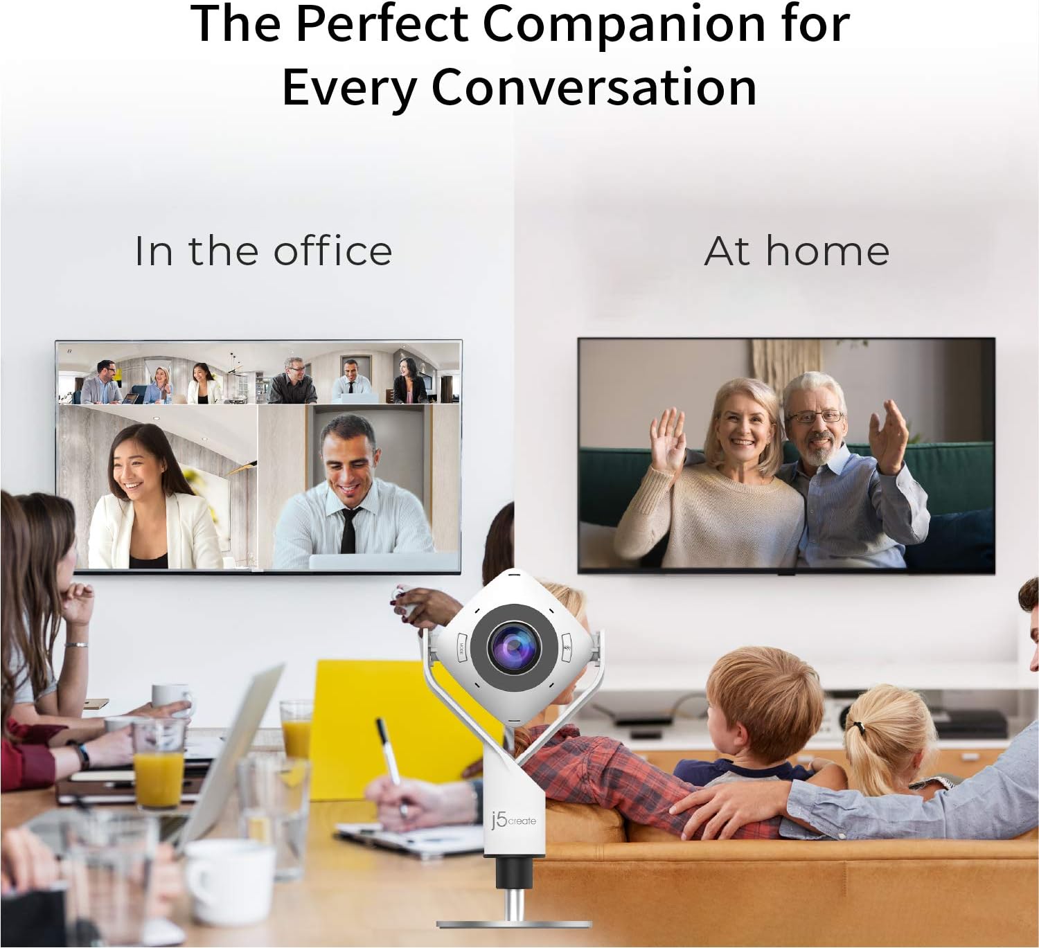 j5create 360 Degree All Around Meeting Webcam - 1080P HD Video Conference Camera with High Fidelity Microphone, USB-C | for Video Conferencing, Online Classes, and Collaboration (JVCU360