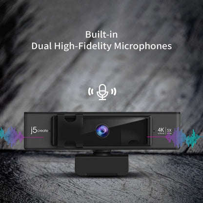 j5create Webcam 4K Ultra HD + Remote Control Digital Zoom 5X Black