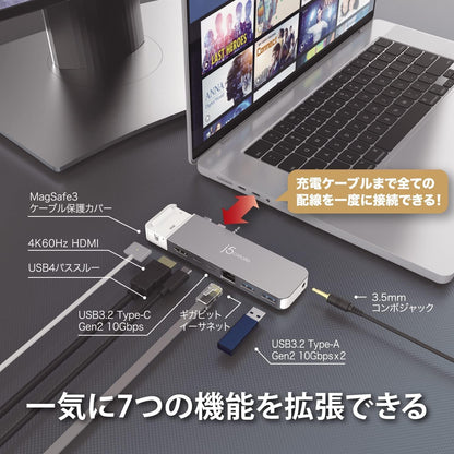 j5 create USB4 MacBook Pro/Air Block 7 in 1 Multi Adapter 4K60 Elite Pro with MagSafeKit