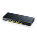 Zyxel Conmutador PoE Gigabit de 8 puertos | Gestión Inteligente | Sobremesa/Montaje en Pared | Sin ventilador | 8 puertos PoE+ 77 Vatios | 2 Puertos SFP | VLAN, IGMP, QoS