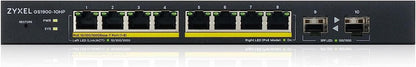 Zyxel Conmutador PoE Gigabit de 8 puertos | Gestión Inteligente | Sobremesa/Montaje en Pared | Sin ventilador | 8 puertos PoE+ 77 Vatios | 2 Puertos SFP | VLAN, IGMP, QoS