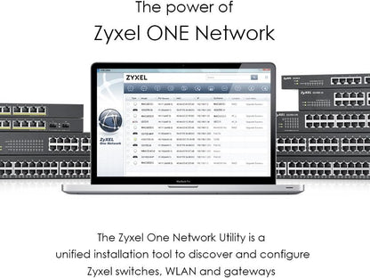 Zyxel Conmutador PoE Gigabit de 8 puertos | Gestión Inteligente | Sobremesa/Montaje en Pared | Sin ventilador | 8 puertos PoE+ 77 Vatios | 2 Puertos SFP | VLAN, IGMP, QoS
