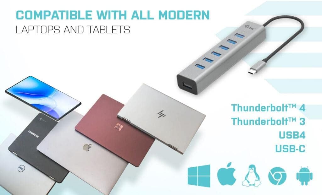 i-tec USB-C hub 7-Port - 30 cm Cable, 7X USB-A 3.2 Gen1 with BC 1.2 Fast Charging Support (up to 7.5 W per Port