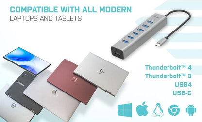 i-tec USB-C hub 7-Port - 30 cm Cable, 7X USB-A 3.2 Gen1 with BC 1.2 Fast Charging Support (up to 7.5 W per Port