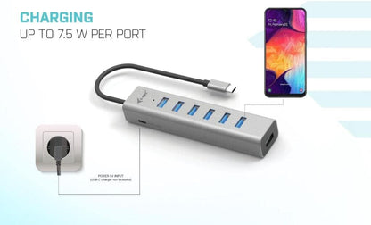 i-tec USB-C hub 7-Port - 30 cm Cable, 7X USB-A 3.2 Gen1 with BC 1.2 Fast Charging Support (up to 7.5 W per Port