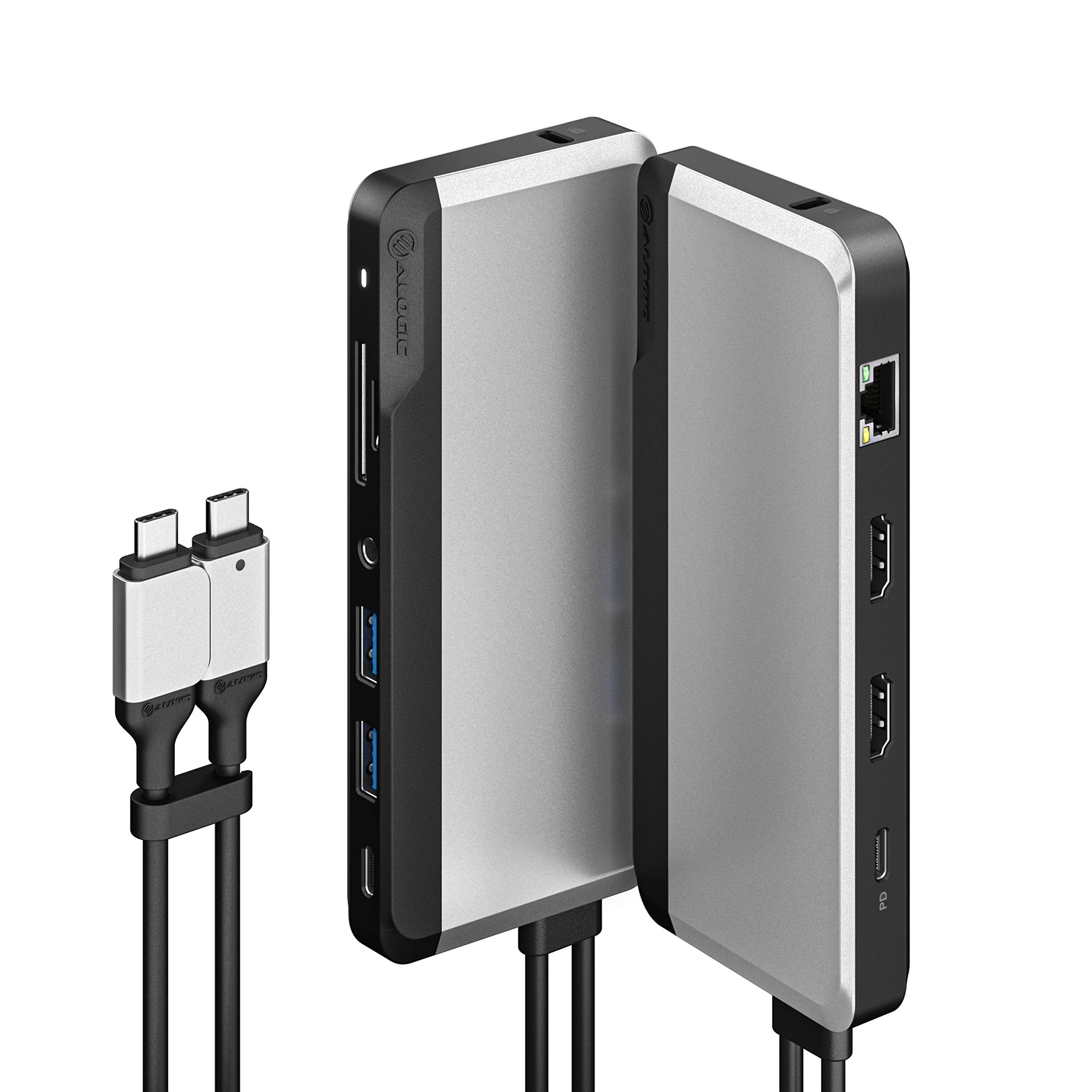 ALOGIC USB-C 10-in-1 Super Dock, Dual Display - 4K@60Hz, 2 HDMI, USB-C (100W PD and Data 5G), 3.5mm Audio Jack, Ethernet Port, Micro/SD Card, For MacBook Pro/Air, M1 Mac Pro / M1 Mac Max, XPS and more