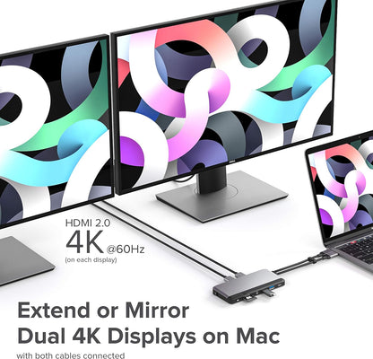 ALOGIC USB-C 10-in-1 Super Dock, Dual Display - 4K@60Hz, 2 HDMI, USB-C (100W PD and Data 5G), 3.5mm Audio Jack, Ethernet Port, Micro/SD Card, For MacBook Pro/Air, M1 Mac Pro / M1 Mac Max, XPS and more