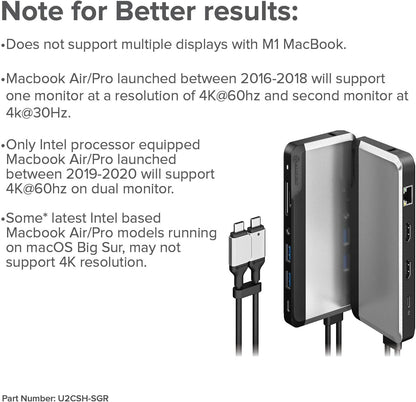 ALOGIC USB-C 10-in-1 Super Dock, Dual Display - 4K@60Hz, 2 HDMI, USB-C (100W PD and Data 5G), 3.5mm Audio Jack, Ethernet Port, Micro/SD Card, For MacBook Pro/Air, M1 Mac Pro / M1 Mac Max, XPS and more