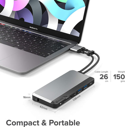 ALOGIC USB-C 10-in-1 Super Dock, Dual Display - 4K@60Hz, 2 HDMI, USB-C (100W PD and Data 5G), 3.5mm Audio Jack, Ethernet Port, Micro/SD Card, For MacBook Pro/Air, M1 Mac Pro / M1 Mac Max, XPS and more