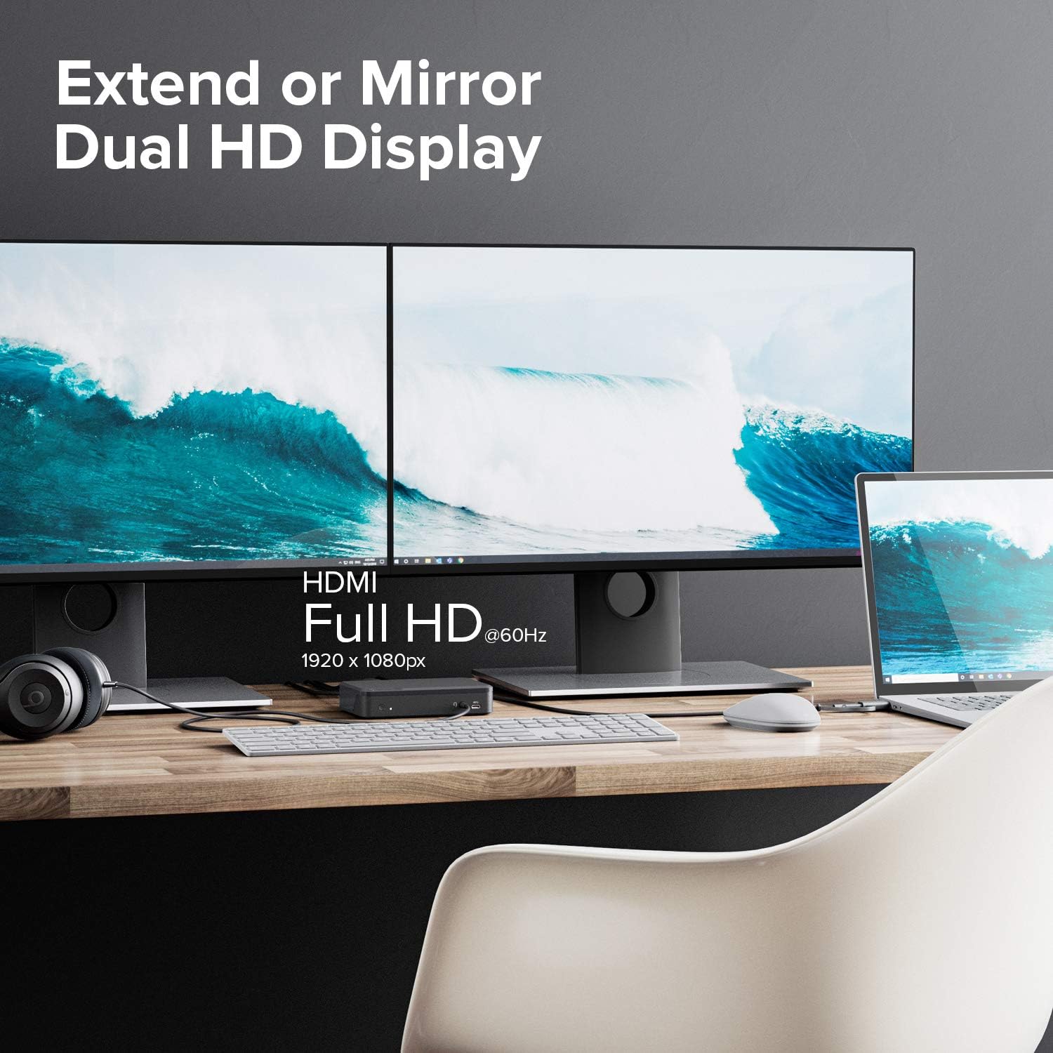 ALOGIC Universal Twin HD Docking Station, USB-C & USB-A Compatible - Dual Display 1080p@60Hz, 2x HDMI, 1 x USB-C 3.1(5G), 4 x USB-A 3.0(5G), 1 x Audio, 1 x Gigabit Ethernet Lock slot– DUTHD