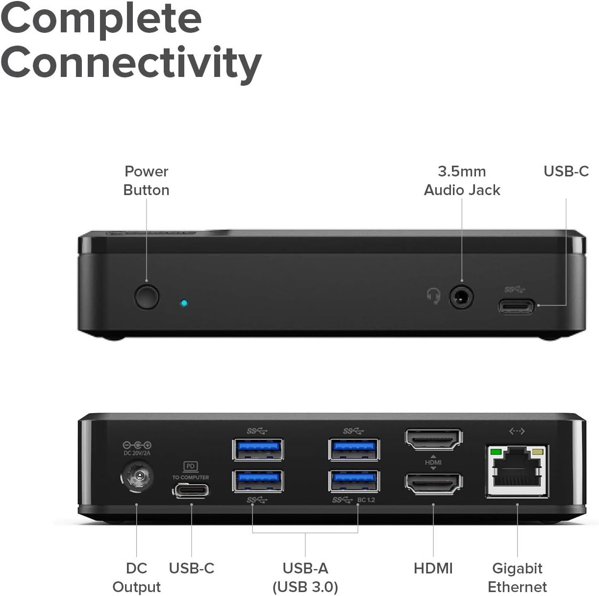 ALOGIC Universal Twin HD Docking Station, USB-C & USB-A Compatible - Dual Display 1080p@60Hz, 2x HDMI, 1 x USB-C 3.1(5G), 4 x USB-A 3.0(5G), 1 x Audio, 1 x Gigabit Ethernet Lock slot– DUTHD