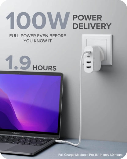 ALOGIC 100W 4-Port PD USB C Wall Charger with GaN Fast Tech, 2 USB-C, 2 USB-A, Dynamic power allocation, Power delivery 3.0 charger, Compatible with most USB-C Laptops, Smartphones, etc.