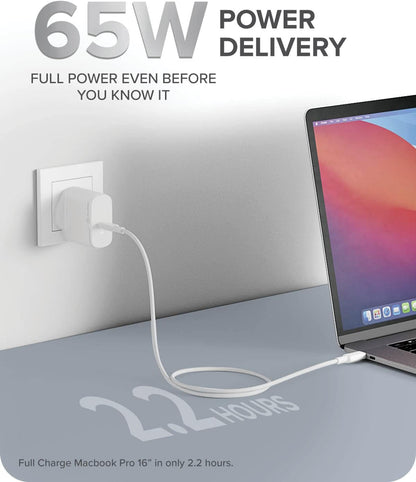 ALOGIC 65W USB-C Wall Charger with GaN Fast Technology, PD Power Delivery 3.0 Charger for Fast Charging Compatible for MacBook Pro/Air, iPad, iPhone, Pixel, Android and More.