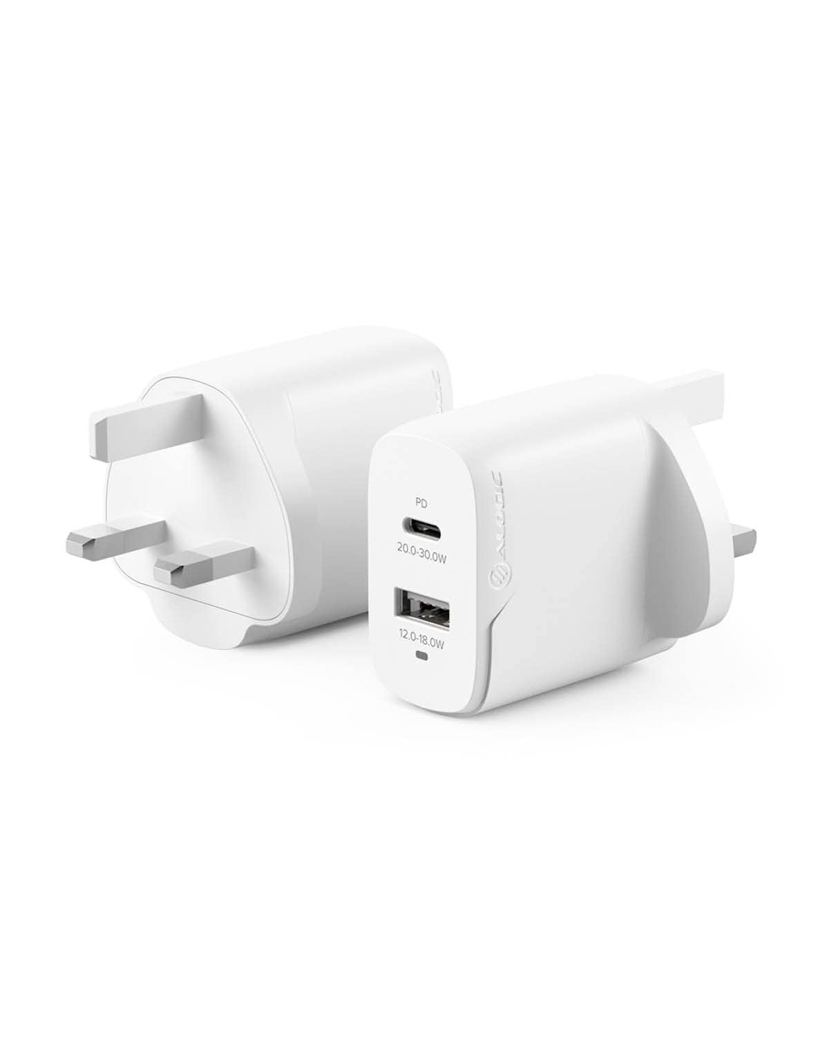 ALOGIC 32W 2 Port GaN Wall Charger with up to 30W Power Delivery, GaN Fast Tech & Dynamic Power Allocation, PD 3.0 Charger Compatible with Smartphone, Tablet and Laptops