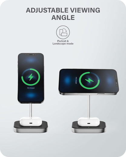 ALOGIC MagSpeed 2-in-1 Wireless Charging Station, MagSafe Compatible for iPhone 12/ iPhone 13 series & Wireless Charging enabled AirPods Case, LED indicator, Certified safe.