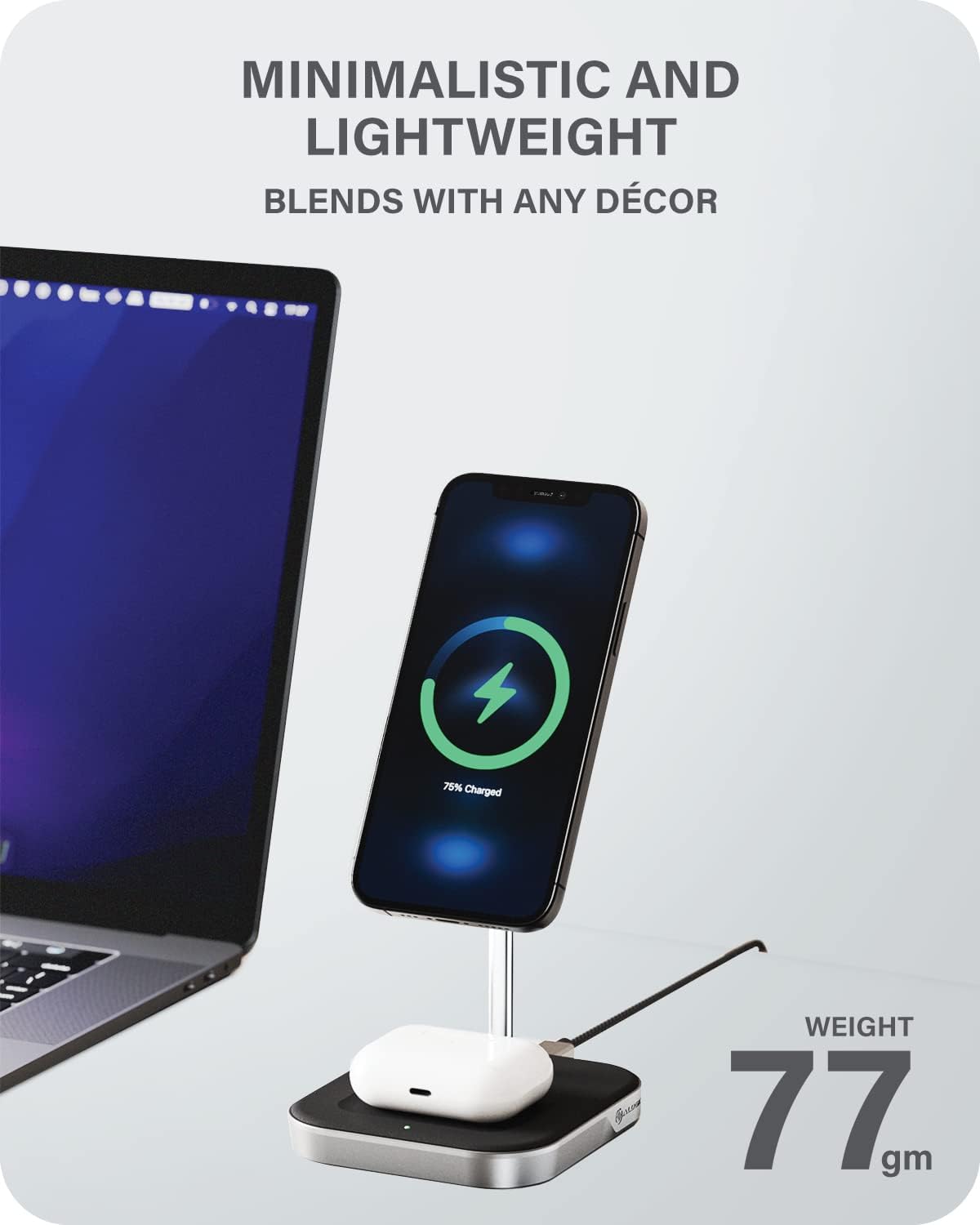 ALOGIC MagSpeed 2-in-1 Wireless Charging Station, MagSafe Compatible for iPhone 12/ iPhone 13 series & Wireless Charging enabled AirPods Case, LED indicator, Certified safe.