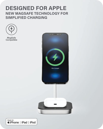 ALOGIC MagSpeed 2-in-1 Wireless Charging Station, MagSafe Compatible for iPhone 12/ iPhone 13 series & Wireless Charging enabled AirPods Case, LED indicator, Certified safe.