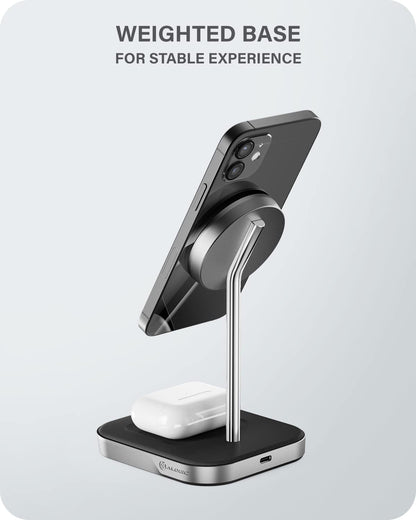 ALOGIC MagSpeed 2-in-1 Wireless Charging Station, MagSafe Compatible for iPhone 12/ iPhone 13 series & Wireless Charging enabled AirPods Case, LED indicator, Certified safe.