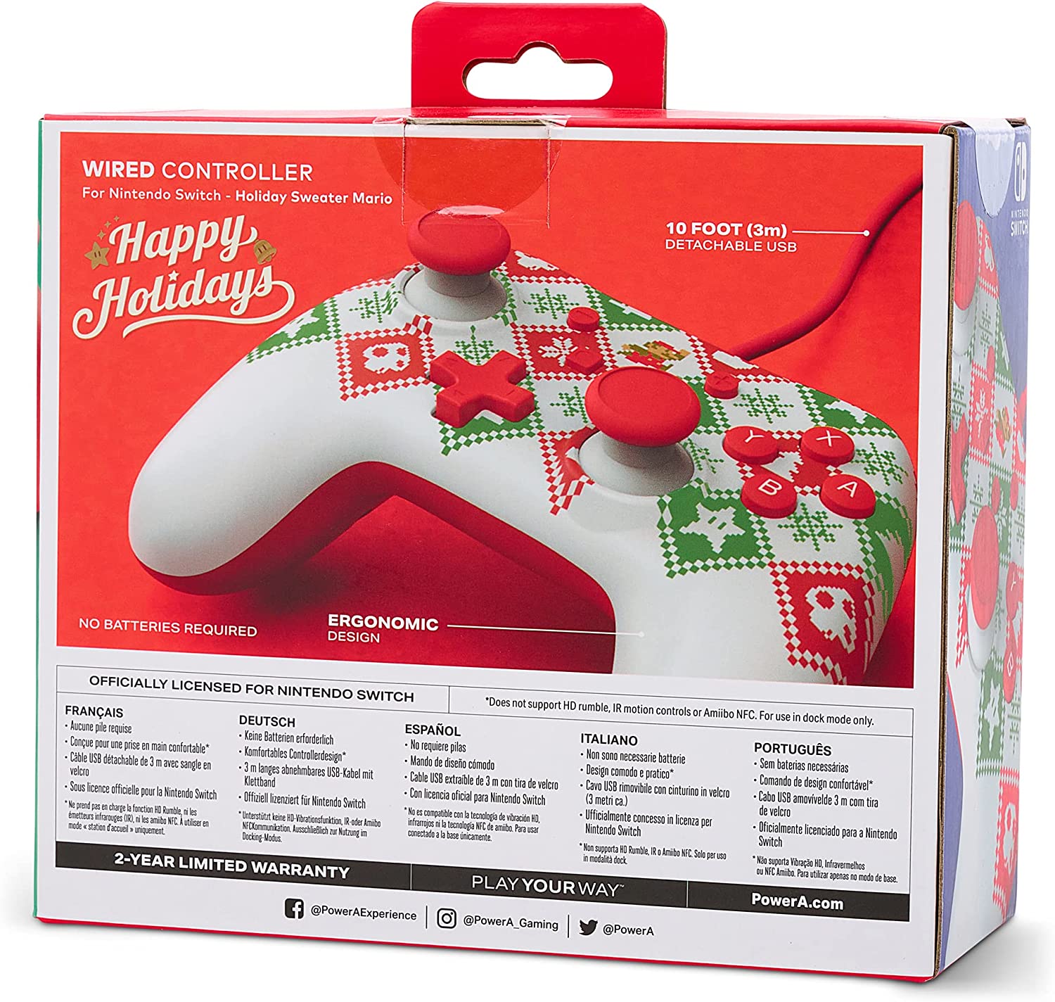 PowerA Wired Controller for Nintendo Switch - Mario Holiday Sweater