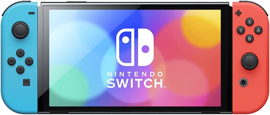 Nintendo Switch (OLED model) with Neon Red & Neon Blue Joy-Con
