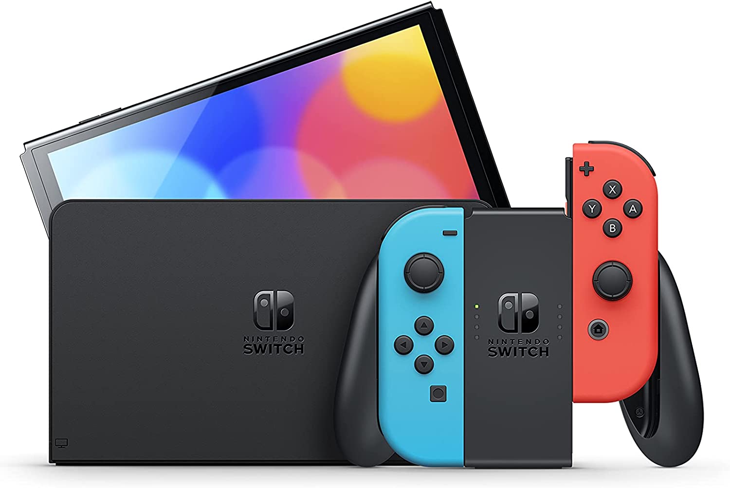Nintendo Switch (OLED model) with Neon Red & Neon Blue Joy-Con