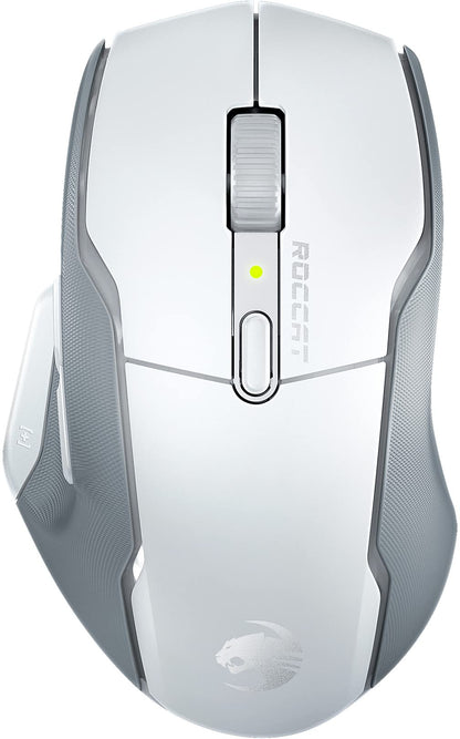Roccat Kone Air - Draadloze ergonomische gamingmuis met batterijvermogen van 800 uur, optische sensor van 19K DPI, zijgrepen van dubbel geïnjecteerd rubber, Wit White
